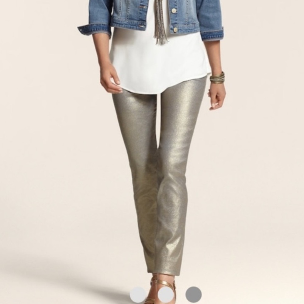 Chico's Platinum‎ Silver grey metallic coated straight leg jeans Sz-0 (4)  R19